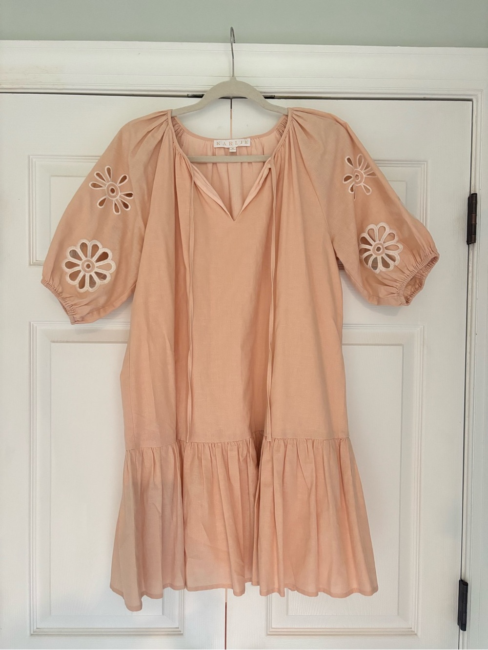 Karlie Light Pink Eyelet Puff-Sleeve Dress